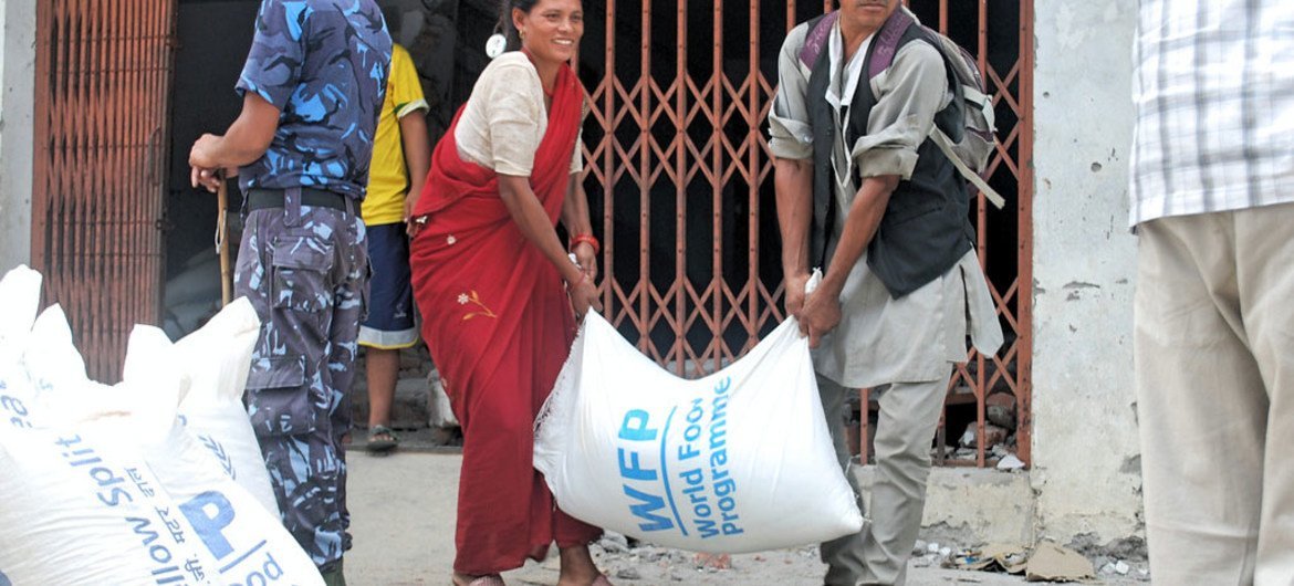 At the Jalbire distribution centre in Nepal, each family received cooking oil, rice and lentils, which are Nepal's staple food.