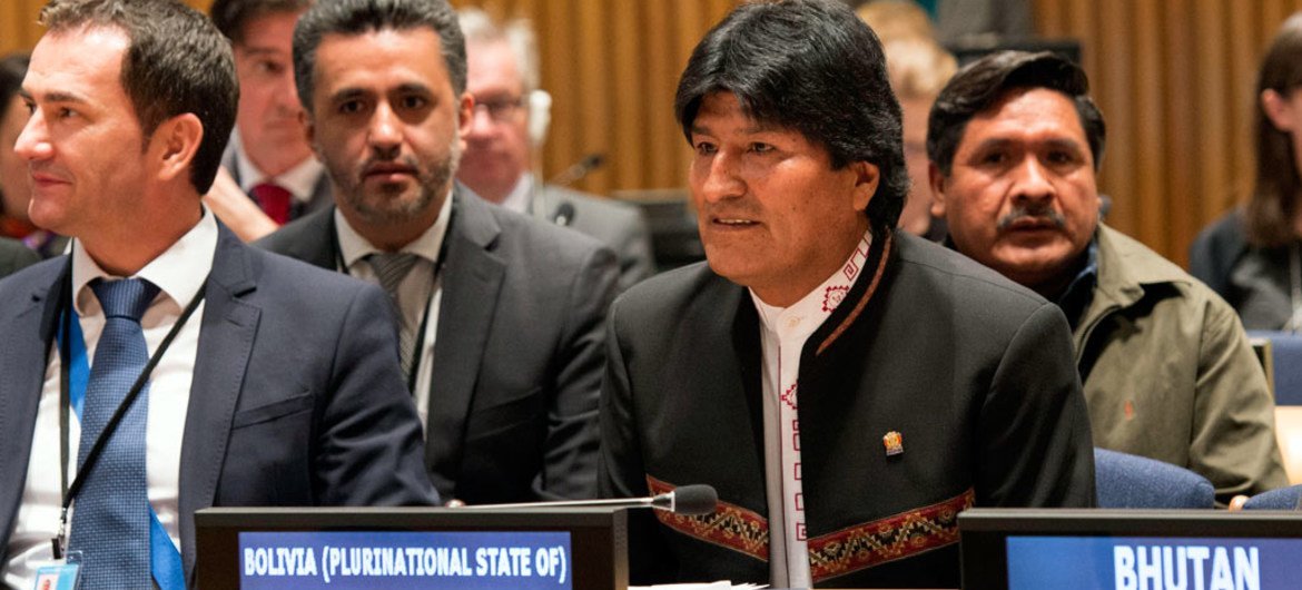 El presidente de Bolivia, Evo Morales, durante su participación en la UNGASS. Foto: ONU/Eskinder Debebe