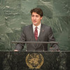 加拿大总理特鲁多4月22日在联合气候变化《巴黎协定》签署仪式上讲话。联合国图片/Rick Bajornas