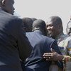 南苏丹反对派领导人、前副总统马沙尔26日乘坐联合国的飞机抵达南苏丹首都朱巴  联合国南苏丹特派团图片/Isaac Billy