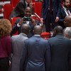 Members of Côte d’Ivoire’s delegation pose for a group photo in the Security Council Chamber, where the mandate of the UN peacekeeping mission in that country (UNOCI) was renewed for a final period until 30 June 2017.