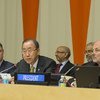 Secretary-General Ban Ki-moon (second left) addresses the 2016 Integration Segment of the Economic and Social Council (ECOSOC).