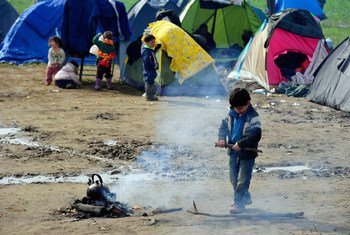 Children outside refugee tents on 8 March 2016, in Idomeni, Greece.