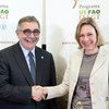 欧盟委员会国际合作与发展总局的维罗尼卡·洛伦佐和粮农组织林业部助理总干事勒内·卡斯特罗·萨拉扎尔在罗马正式签署一项3000万美元的融资协议。  