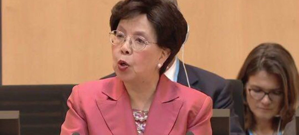 Director-General of the World Health Organization Margaret Chan addresses the 69th World Health Assembly in Geneva, Switzerland.