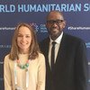 La Vice-présidente du département ‘Sustainability et Corporate Responsability’ d’Ericsson, Elaine Weidman-Grunewald, et l’Envoyé spécial de l'UNESCO, Forest Whitaker, lors d’une conférence de presse dans le cadre du Sommet humanitaire mondial, à Istanbul,