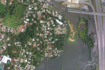 Aerial view of flooding in Sri Lanka, after Tropical Storm Roanu hit the island.
