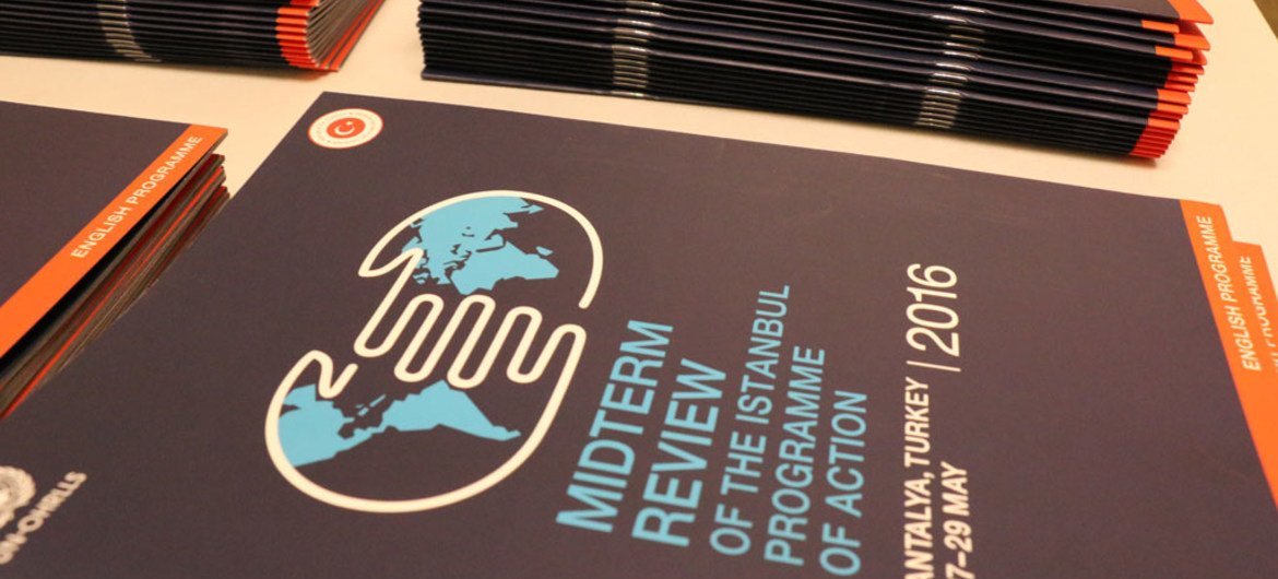 In Antalya, Turkey, programmes are displayed for the Midterm Review of the Istanbul Programme of Action (IPoA).