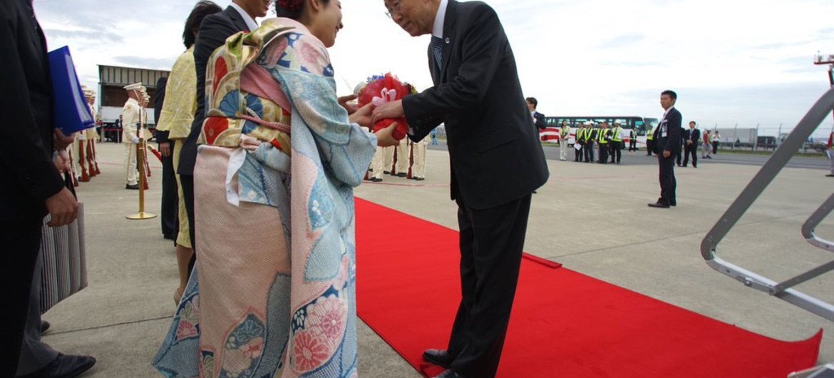 الأمين العام بان كي مون يصل الى ايسي-شيما، اليابان لحضور جلسة حوار قمة مجموعة ال 7. المصدر: مكتب المتحدث باسم الأمين العام