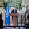 秘书长叙利亚问题特使顾问、叙利亚人道主义工作队负责人扬·埃格兰在日内瓦举行记者会。联合国/Pierre Albouy