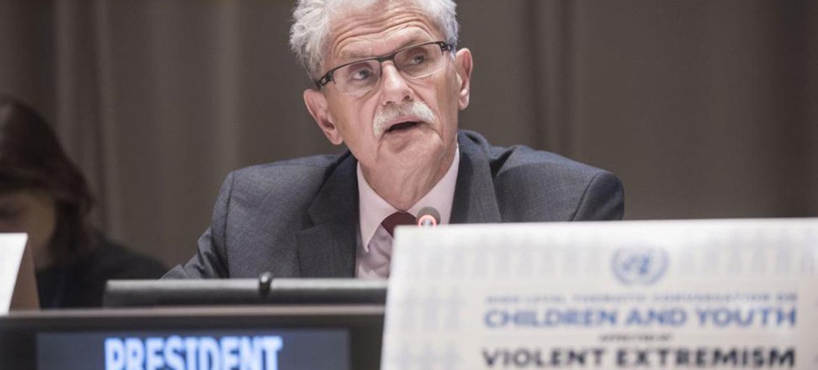 Mogens Lykketoft, President of the UN General Assembly, addresses the opening of a High-level Thematic Conversation on Children and Youth affected by Violent Extremism.