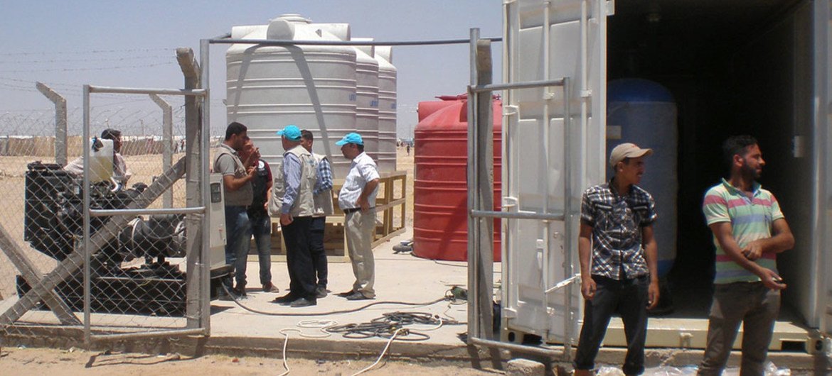 A reverse osmosis water treatment unit in Ameriyat al-Fallujah camps, Iraq. Over a dozen such systems were made ready to provide safe drinking water to the newly-displaced people from Fallujah.