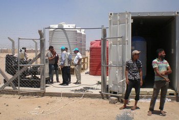 A reverse osmosis water treatment unit in Ameriyat al-Fallujah camps, Iraq. Over a dozen such systems were made ready to provide safe drinking water to the newly-displaced people from Fallujah.