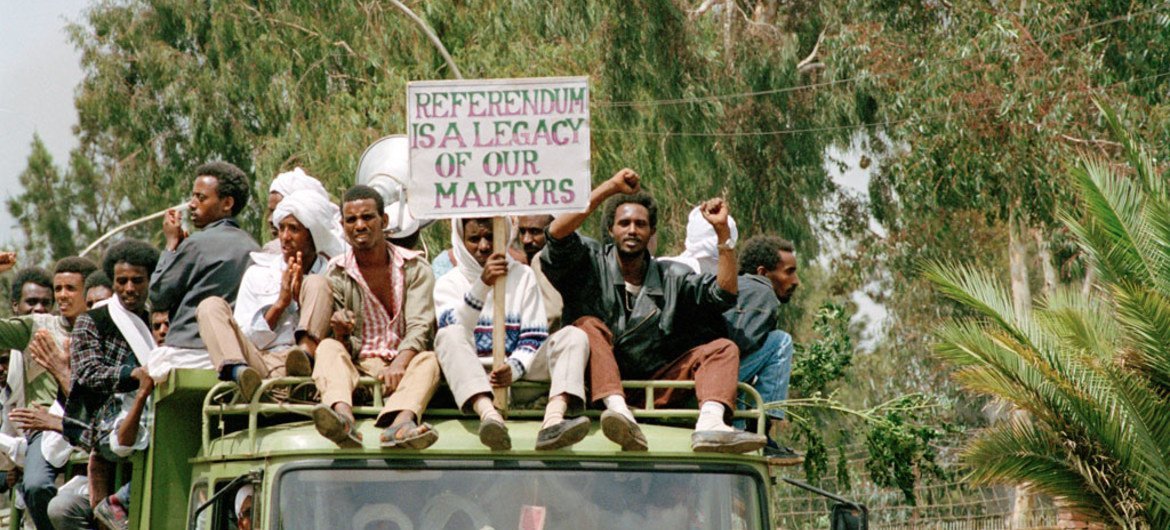 Eritreans celebrate the conclusion of the UN-supervised referendum, held from 23-25 April 1993. The majority voted for independence from Ethiopia.
