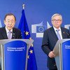 Пан Ги Мун с Председателем Европейской комиссии Жан-Клодом Юнкером в Брюсселе. Фото ООН