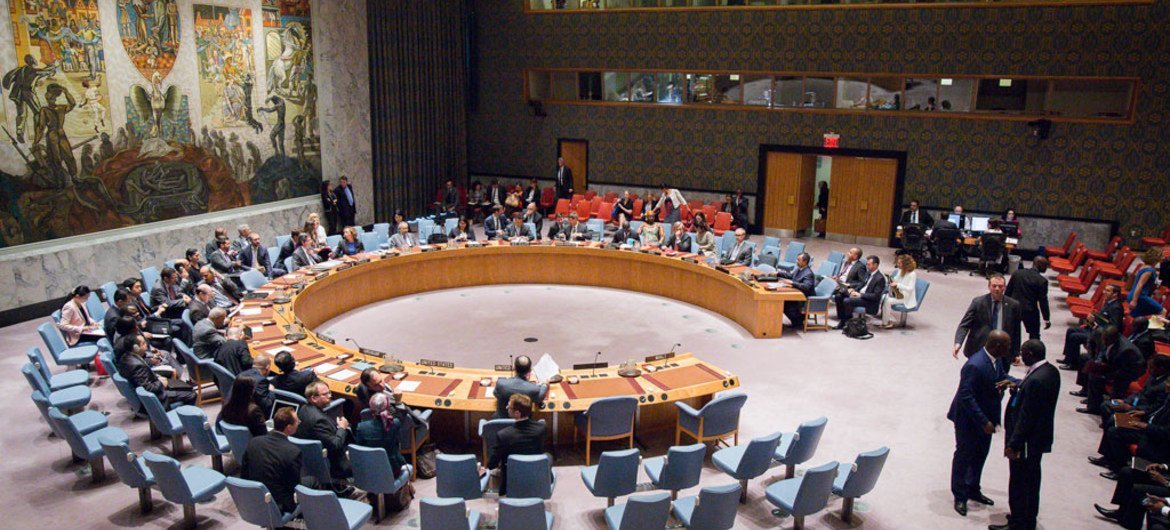 A wide view of the Security Council meeting on the situation in Mali.