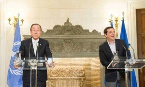 In Greece, United Nations Secretary-General Ban Ki-moon meets with Prime Minister Alexis Tsipras on 18 June, 2016.