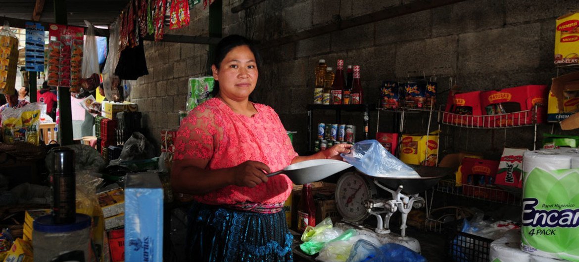 A woman attends her post in a market in zone 3, Guatemala City, Guatemala.