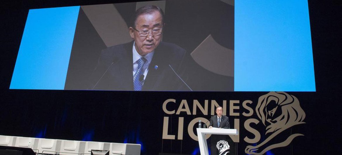 Secretary-General Ban Ki-moon delivers keynote address at "The Cannes Debate" at Palais des Festivals, France.