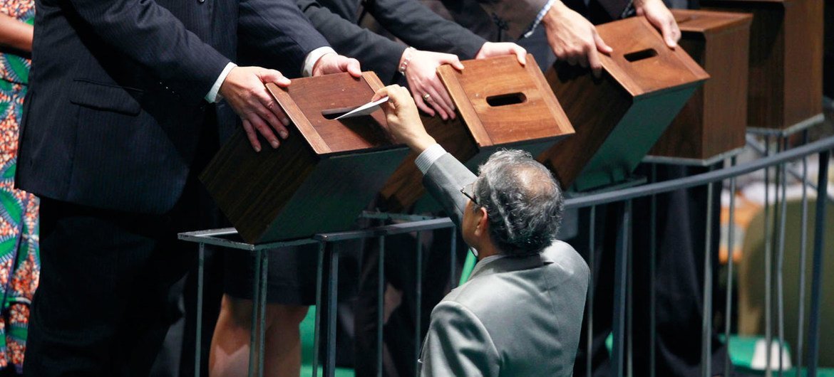 A delegate votes in the General Assembly. November 2011.
