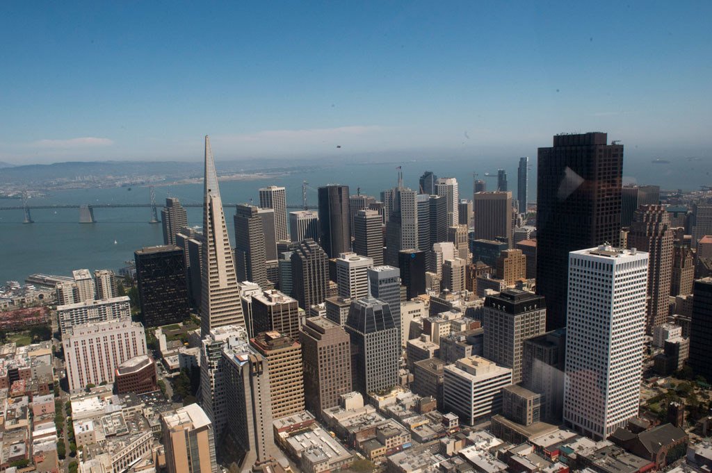 Vue aérienne de la ville de San Francisco, dans l'Etat de Californie, aux Etats-Unis.