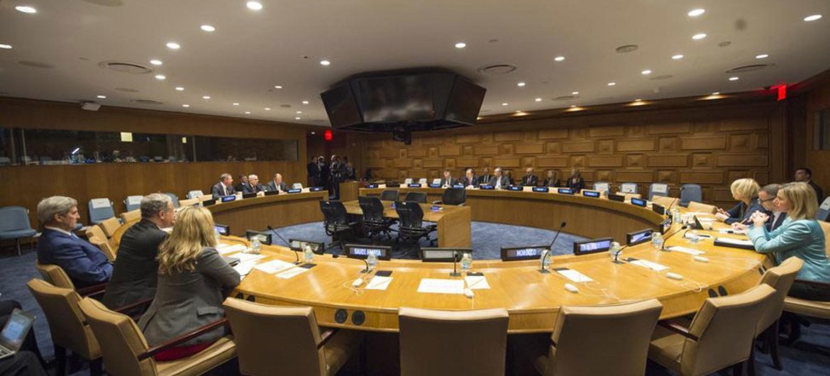 A wide view of a meeting of the representatives of Middle East Quartet (namely, the UN, the United States, the Russian Federation and the European Union).