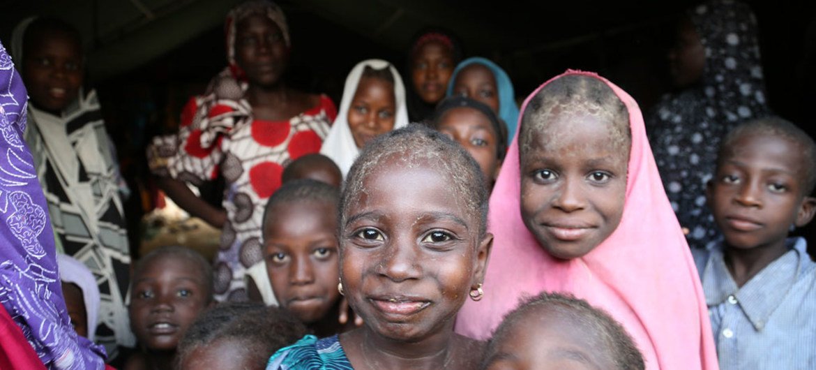 Children in one of the 14 formal camps for IDPs in Maiduguri, Borno State, northeastern Nigeria.
