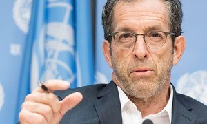 Fashion Designer Kenneth Cole speaks to the media at a press conference on his appointment as an International Goodwill Ambassador for the Joint United Nations Programme on HIV and AIDS (UNAIDS).