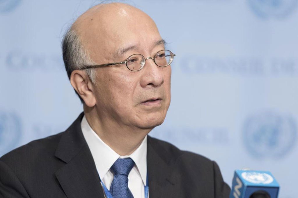 Council President speaks at a podium during a UN Security Council meeting in New York.