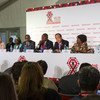 潘基文秘书长在南非德班的第21届国际艾滋病大会的记者会上发言  联合国图片/Rick Bajornas