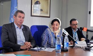 Leila Zerrougui, Special Representative of the UN Secretary-General for Children and Armed Conflict, (2nd right), briefs journalists at a press conference in Mogadishu, Somalia (21 July  2016).