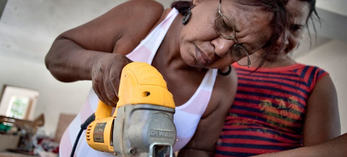 Women on the job at a workshop in the Dominican Republic.