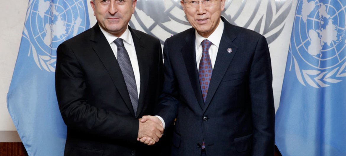 Secretary-General Ban Ki-moon (right) shown with Mevlüt Çavusoglu, Minister for Foreign Affairs of Turkey.