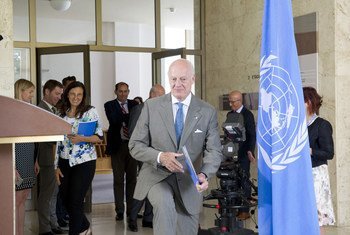 Staffan de Mistura, UN Special Envoy for Syria briefs the press in Geneva.