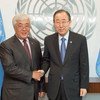 الأمين العام بان كي مون (يمين) وإيرلان إدريسوف، وزير خارجية كازاخستان. المصدر: الأمم المتحدة / إسكندر ديبيبى
