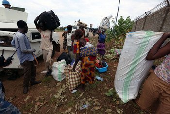 IDP’s that took refuge and protection with UNMISS, pack up their belongings following five straight days of heavy clashes in Juba in early July.