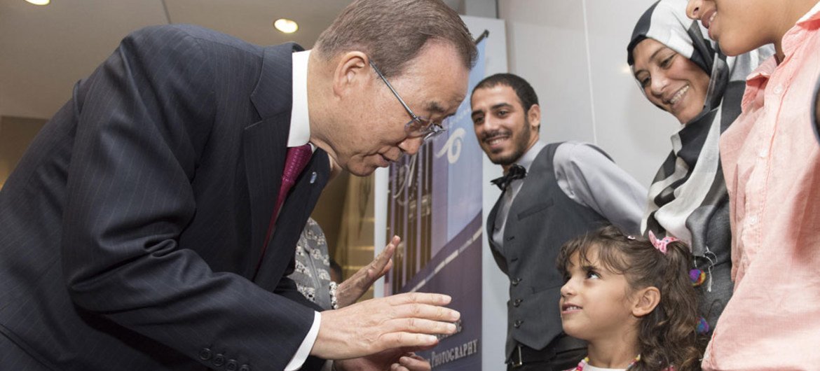 Secretary-General Ban Ki-moon attends refugee resettlement event with UNA-USA, International Rescue Committee and the Annenberg Foundation, at the Annenberg Foundation, in Los Angeles.