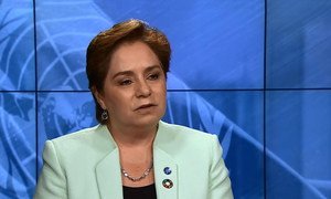 Patricia Espinosa, Executive Secretary of the UN Framework Convention on Climate Change (UNFCCC), sits down for an interview with UN News Centre in New York. <em>Source: Video screen capture</em>
