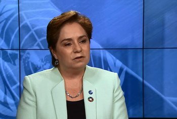 Patricia Espinosa, Executive Secretary of the UN Framework Convention on Climate Change (UNFCCC), sits down for an interview with UN News Centre in New York. <em>Source: Video screen capture</em>