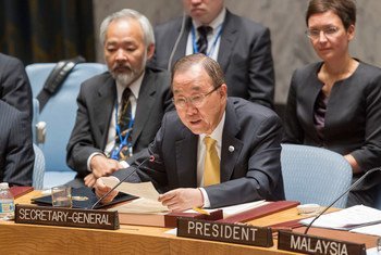 Le Secrétaire général Ban Ki-moon devant le Conseil de sécurité. Photo ONU/JC McIlwaine