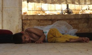 On 5 August 2016 in Aleppo, Syria, a child with spinal muscular atrophy who needs special medical care, now lives on the streets, after fleeing with her family from attacks and intense fighting in the 1070 neighbourhood.