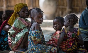 Bada, Kako, 3 years old, and other IDP children in  the village of Tagal, Lake Chad region, Chad.
