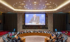Zahir Tanin (shown on screen), Special Representative of the Secretary-General and Head of the United Nations Interim Administration Mission in Kosovo (UNMIK), briefs the Security Council via video tele conference.