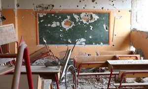 Une école primaire endommagée par les combats à Hujjaira, dans la région de Damas, en Syrie. Photo UNICEF/M. Abdulaziz