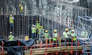 Construction workers on the Panama Canal expansion project.