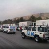 وصول شاحنات الأمم المتحدة في بلدة مضايا السورية. المصدر: مكتب تنسيق الشؤون الإنسانية / جي. سيفو