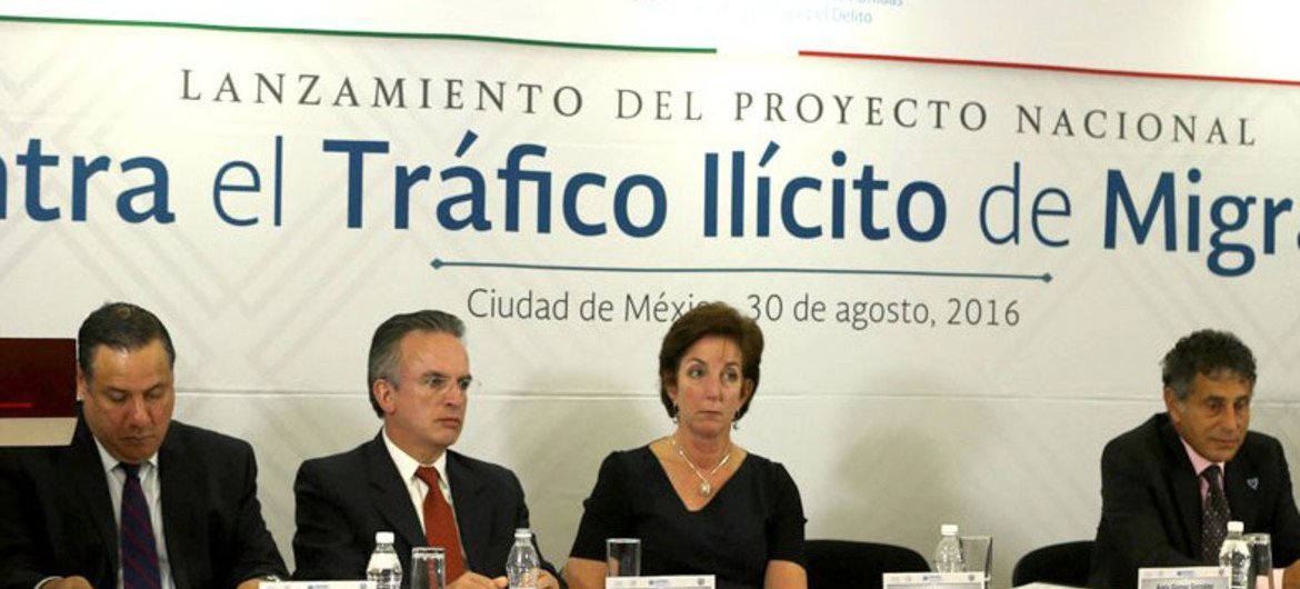 Momento del lanzamiento del Plan Nacional contra el Tráfico Ilícito de Migrantes en México que cuenta con el apoyo de la Oficina dela ONU contra la Droga y el Delito. Agosto 3o, 2016. Foto UNODC México