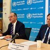 Peter Salama (left), Executive Director, WHO Health Emergency Programme, and David Heymann, Chairperson of WHO International Health Regulations (IHR) Emergency Committee brief the press in Geneva on the Zika Virus.