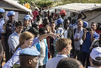 A United Nations Security Council delegation visits a 'protection of civilians' site in South Sudan on 3 September 2016.