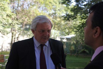 UN Under-Secretary-General for Humanitarian Affairs and Emergency Relief Coordinator Stephen O'Brien during a visit to Afghanistan on 7 September 2016.